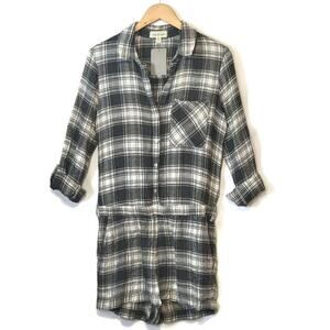 Anthropologie Cloth & Stone Plaid Romper Relaxed Fit Soft Casual Gray White S